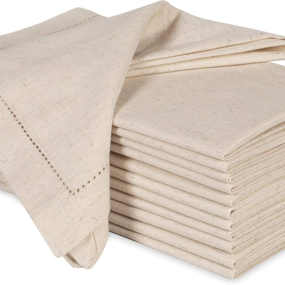 Cloth Dinner Napkins in Cotton Flax Fabric with Hemstitched & Tailored Mitered C